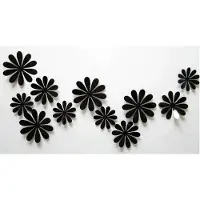 Decotix 3D Bloemen Zwart (12 Stuks) - Muursticker / Muurdecoratie voor Kinderkamer / Babykamer / Woonkamer