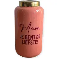 DK Design Daan Kromhout - Vaasje - Bloemenvaas - Metaal - Mam je bent de Liefste - Tekst - Oud Roze - 9x16x9cm