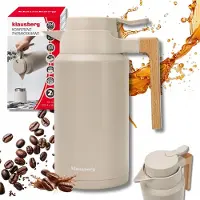 Klausberg Thermoskan - Vacuüm Thermosfles - Isolerende Koffiekan met Houten Handvat - BPA-vrij - 2 Liter - RVS 304 - Beige