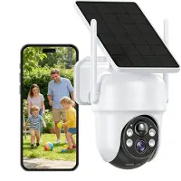 IeGeek TWUFY Q04 Solocamera - 4MP Draadloze Beveiligingscamera voor Buiten - 360° Dekking - Geïntegreerd Zonnepaneel - AI-Bewegingsdetectie - Bundelvoordeel