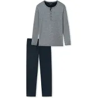 Schiesser Pyjama lang ' Selected Premium ' donkerblauw / grijs gemêleerd