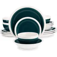 Happyment Verdano Serviesset - 32 delig - 8 persoons - Donkergroen/Witte rand - Dinerborden - Bordenset - Diepe borden - Ontbijtborden - Servies - Keukenservies