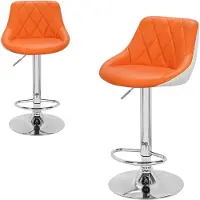Happyment Barkrukken Madrid - Met rugleuning - Kunstleer - Set van 2 - Keuken - Barstoelen ergonomisch - Oranje - Verstelbaar in hoogte - Zithoogte 60-82cm