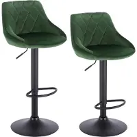 Happyment Designer Barkruk Herli - Met rugleuning - Stevig - Ergonomische barstoel - Velvet - Zithoogte 60 - 82cm - Donkergroen - Set van 2 - Keuken en bar - In hoogte verstelbaar