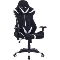 Happyment Gamestoel Sheffield - Stof - Met rugleuning en armleuning - In hoogte verstelbaar - Ergonomisch - Wit/Zwart
