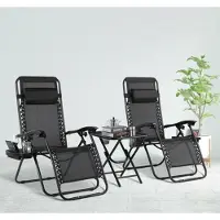 Happyment Opvouwbare strandstoelen 2 stuks - Tuinstoelen met tafeltje - Zonnebed - 0° tot 160° Verstelbaar - Zwart