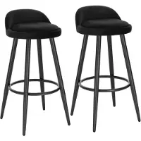 Happyment Velvet Barkrukken Dublin - Set van 2 - Zwart - Met rugleuning - Barstoelen ergonomisch - Keuken - Zithoogte 69cm