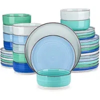 Happyment Arcobaleno Azzuro Serviesset - 36 delig - 12 persoons - Rainbow greeny - Dinerborden - Bordenset - Diepe borden - Ontbijtborden - Servies - Keukenservies
