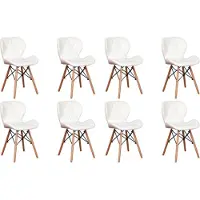 Happyment Moderne Eetkamerstoelen – Wit – Set van 8 – Kuipstoelen – Zitdiepte 38 cm – Geschikt voor woonkamer en keuken