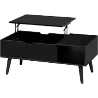 Happyment Salontafel Dulvia- Zwart - Tafel voor woonkamer - Met opbergruimte en hefplank - Laptoptafel