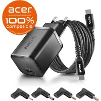 NGS BUD 65W-AC USB-C 65W Laptop adapter / oplader + 1,5M USB-C kabel + 4x Acer Adapter-tips