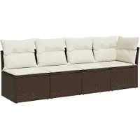 vidaXL Tuinbank 4-zits met kussens poly rattan bruin