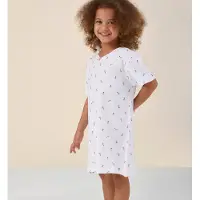 Little label - zomer nachthemd meisjes - wit bloemetjes - 158-164 / 14Y - extra zachte bio-katoen