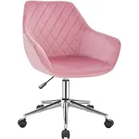 Happyment Werkkruk Paulo - Roze - Voor volwassenen - Op wieltjes - Velvet - Ergonomische bureaustoel - In hoogte verstelbaar - Met armleuning