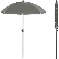 Happyment Ronde Parasol - Voor Balkon, Strand of Tuin - Verstelbaar & 45° Kantelbaar - UV-Resistent & Waterdicht - Gray Diameter 175cm