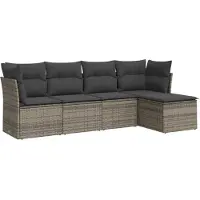 vidaXL 5-delige Loungeset met kussens poly rattan grijs