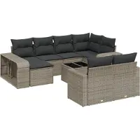 vidaXL 11-delige Loungeset met kussens poly rattan grijs
