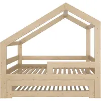 Need Sleep - Huisbed Kinderbed met uitschuifbaar logeerbed - houten uitschuifbed voor 2 kinderen - 200x90 / 180x90 cm - asymmetrisch