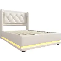 Happiq Eenpersoonsbed - Kinderbed - Kinderbedden - Jeugdbed - Voor Slaapkamer of Jeugdkamer - Met USB-C & 3-zijdig Hoofdeinde - Hydraulisch Bed met Opbergruimte - Wit PU Leer - 90x200cm
