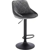 Happyment Designer Barkruk Zino - Met rugleuning - Stevig - Ergonomische barstoel - Velvet - Zithoogte 60 - 82cm - Grijs - Set van 1 - Keuken en bar - In hoogte verstelbaar