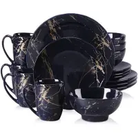 Happyment Regalio Serviesset Zafiro - 16 delig - 4 persoons - Donkerblauw/Goud - Dinerborden - Bordenset - Diepe borden - Ontbijtborden - Servies - Keukenservies