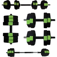 Happiq Verstelbare Halterset - Haltergrepen - Verstelbare dumbbells - Voor Thuisgym & Fitnessoefeningen - Dumbbell, Halter, Kettlebell & Push-Up Set - Multifunctioneel Trainingsgewicht - 14kg