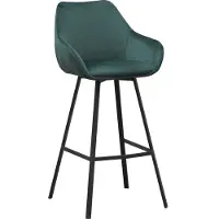 Happyment Barkruk Genino - Velvet donkergroen - Met rugleuning en armleuning - Voor Keuken en Bar - Voetsteun - Set van 1