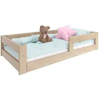 Need Sleep Montessori Bed Kinder Vloerbed 90x190 cm - Naturel Hout - Lattenbodem Laag Kinderbed - met Uitvalbescherming - Peuterbed Jongens Meisjes – Bed voor Kinderen