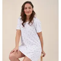 Little label - zomer nachthemd dames - wit bloemetjes - XS / 34-36 - extra zachte bio-katoen