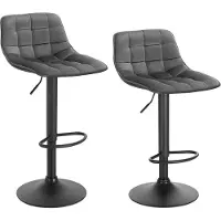 Happyment Velvet Barkrukken Mida - In hoogte verstelbaar - Met rugleuning - Set van 2 - Donkergrijs - Barstoelen ergonomisch - Keuken en bar - Zithoogte 59-81cm