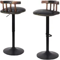 Happyment Barkrukken Retro Grandiose - Set van 2 - Met rugleuning - Zwart - Verstelbaar - Voor Keuken, Bar of woonkamer - Draaibaar - PU leer