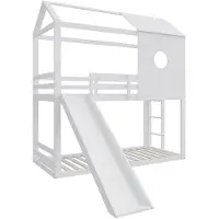 Happyment Luxe stapelbed Valora voor kinderen - 90x200 cm - Kinderbedden - Hoogslaper - Met Hoektrap, valbeveiliging en raam - Peuterbed