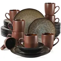 Happyment Montario Serviesset - 32 delig - 8 persoons - Bruin - Diepe borden - Ontbijtborden - Servies - Dinerborden - Bordenset - Keukenservies