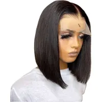 Happyment Pruiken Dames - Echt haar kort - Wasbaar & Kambaar - Bruin - 25 cm