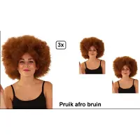 Partyxplosion 3x Afro pruik bruin disco - one size - festival disco carnaval afrokapsel 70s and 80s disco peace flower power happy together