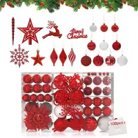 LZQ 108 Stuks Kerstballen Kleine Kerstboomballen Kunststof Met Hangsluitje Kerstdecoratie Ballen Kerstversiering Decoratie Kerstboomversiering, Rood