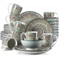 Happiq Vincetta Serviesset - 32 delig - 8 persoons - Groen - Dinerborden - Bordenset - Diepe borden - Servies - Ontbijtborden - Keukenservies