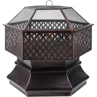 Happyment Tuinbarbecue Fioren - Vuurkorf - Vuurschaal - Terrashaard - Rookbarbecue - Voor Buiten BBQ - Stalen Kopsapparaat met Brandvertragende Gaasafdekking - 71 cm
