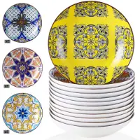 Happiq Imperial Zafiro Serviesset - 12 delig - 8 persoons - Mozaïek - Dinerborden - Bordenset - Diepe borden - Ontbijtborden - Servies - Keukenservies - Luxe design - Tafelstijl