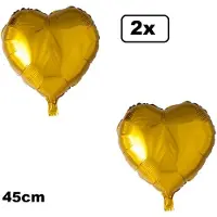 Partyxplosion 2x Folieballon Hart goud (45 cm) - trouwen huwelijk bruid hartjes ballon feest festival liefde white