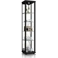 K-Möbel Vitrinekast met glas staand met 1 deur, 4 in hoogte verstelbare glasplanken & spiegel - Vitrinekast met led verlichting - 176x37x33 cm - Zwart