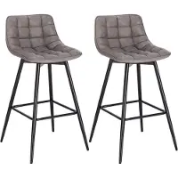 Happyment Barkruk Miso Industrial - Donkergrijs - Barkrukken set van 2 - Barstoel Kruk - Barstoelen met rugleuning - Keukenstoel - Kunstleer