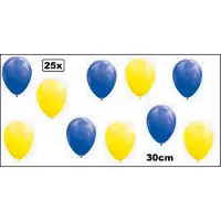 Partyxplosion 25x Ballon mix blauw/geel 30cm - set - Festival carnaval feest party verjaardag landen helium lucht thema