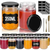 ACXIN Kleine Bewaarpotjes Mason Jars - Luchtdichte Ronde Potjes Met Metalen Deksel - Zwart - 350 ml - Set Van 12