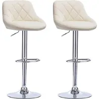 Happyment Designer Barkruk Memo - Met rugleuning - Stevig - Ergonomische barstoel - Zithoogte 60 - 82cm - Creme - Set van 2 - Keuken en bar - In hoogte verstelbaar