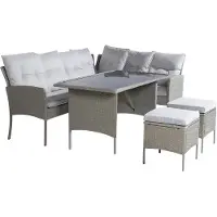 Happyment Tuinmeubelset - Loungeset - Tuinlounge - Lounge Set voor 7 Personen - Inclusief Sofa, Tafel, Kruk en Wasbare Kussens