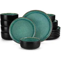 Happyment Imperial Dinerborden – Serviesset – Groen 4 persoons – 16 delig – Keramisch – Kleine Borden – Uniek servies