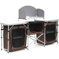 Happyment Opvouwbare campingkeuken - Opvouwkeuken - Met BBQ plaats - Inclusief opbergtas - Bruin