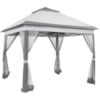 Happyment Tuinhuisje Opulence - Voor Buiten en Patio - Met 4 Afneembare Klamboes, UV- en Regendicht - Opvouwbaar met Dubbele Dakrand - 3,3 x 3,3 m - Lichtgrijs