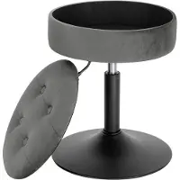 Happyment Mini Barkruk - Grijs - Set van 1 - Kleine ronde kruk - Met opbergruimte - Keuken - Barstoel - Velvet - Verstelbaar in hoogte - Zithoogte 49-65cm